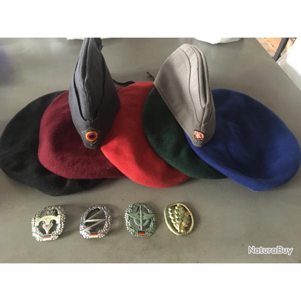Lot de berets Bundeswehr + insignes + 1 calot BW + 1 calot RDA