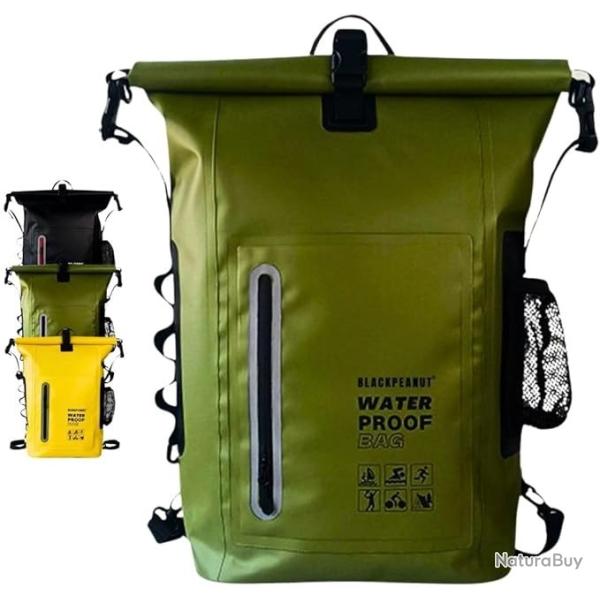 Sac Sec tanche 30 L PVC Rafting, Kayak Plonge Trekking MOLLE Poche Tlphone Rflchissant Vert