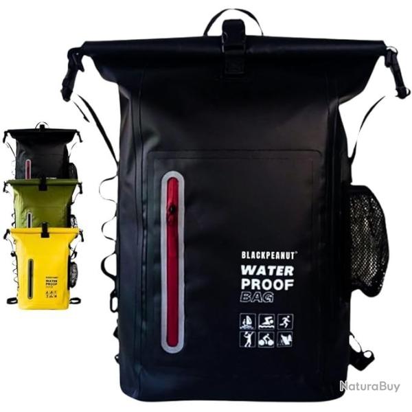 Sac Sec tanche 30 L PVC Rafting, Kayak Plonge Trekking MOLLE Poche Tlphone Rflchissant Noir