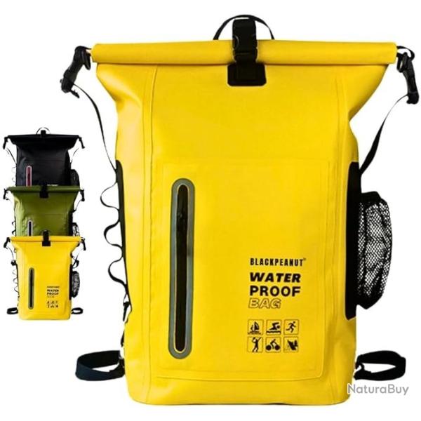 Sac Sec tanche 30 L PVC Rafting, Kayak Plonge Trekking MOLLE Poche Tlphone Rflchissant Jaune