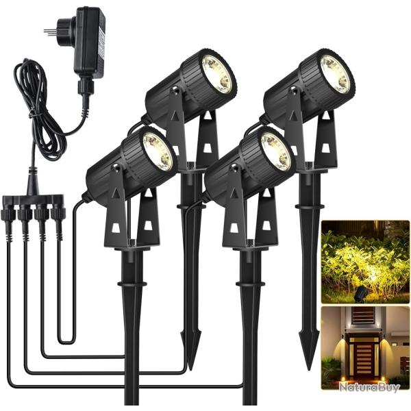 Lot de x4 �clairage de jardin LED, chaud blanc 3200K LED �clairage, IP65 �clairage �tanche ext�rieur