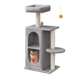 Petit arbre &agrave; chat avec 2 grottes poteaux &agrave; griffer 45 x 35 x 101 cm pour les foyers multi-chats gr