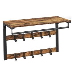 Porte-manteaux mural vestiaire flottant avec 10 crochets en 2 rangs &eacute;tag&egrave;re de rangement 65 x 30 x