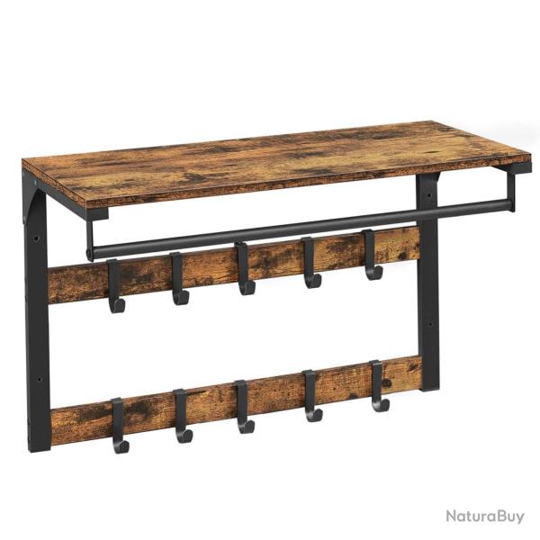 Porte-manteaux mural vestiaire flottant avec 10 crochets en 2 rangs �tag�re de rangement 65 x 30 x