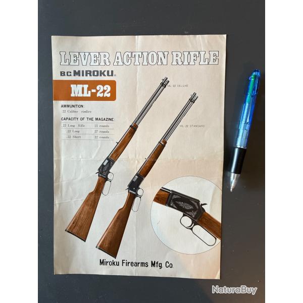 Feuillet publicitaire carabine � levier MIROKU ML-22 lever action rifle