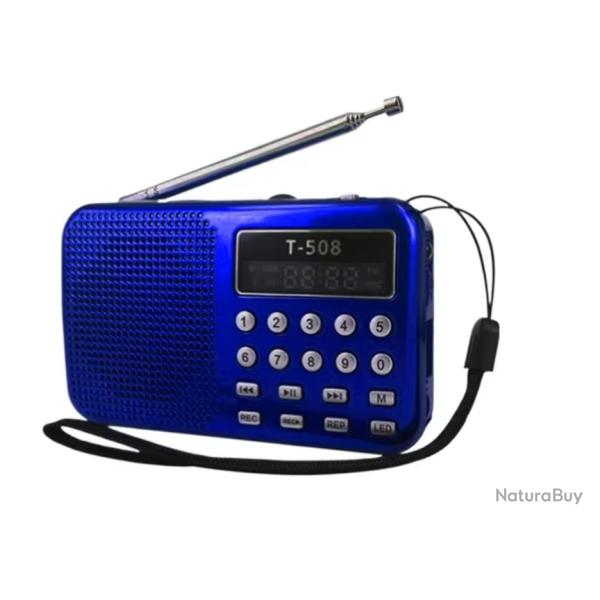 Radio FM Lecteur MP3 Support Carte TF/USB Lampe-Torche Rechargeable Bleu
