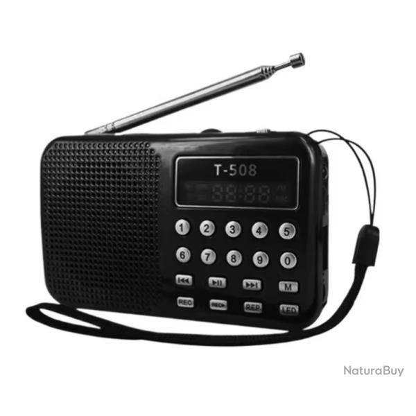 Radio FM Lecteur MP3 Support Carte TF/USB Lampe-Torche Rechargeable Noir