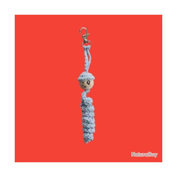 Adorable Petite Chenille Bleue Porte Bonheur Porte Cls Crochet Fait Main Neuf *LIVRAISON GRATUITE*
