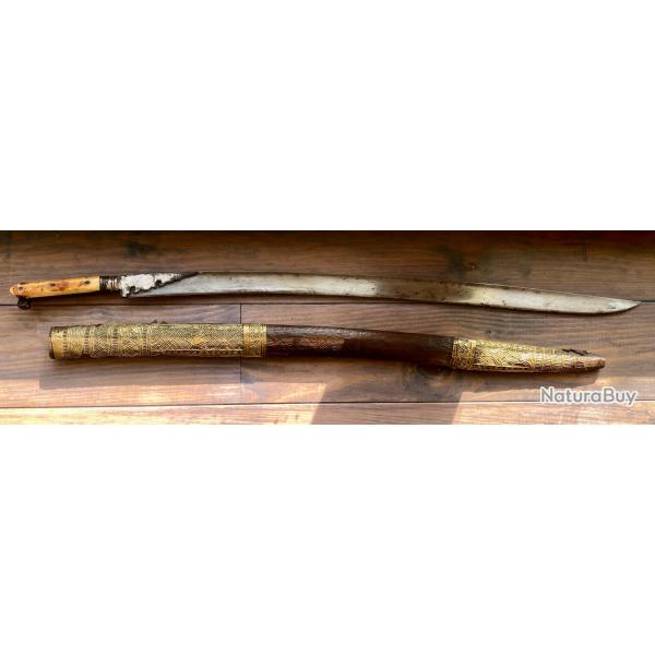 GRAND SABRE OTTOMAN YATAGAN XIX BELLE PIECE ANCIENNE POIGN�E MORSE