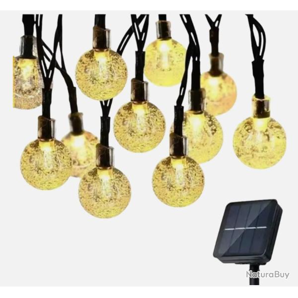 Guirlande Solaire Ext�rieur Cristal 8 Modes �tanche IP65 F�te Jardin Blanc chaud 6.5 m - 30 led