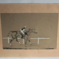 Dessin original Cheval de course Jockey XIXe siècle