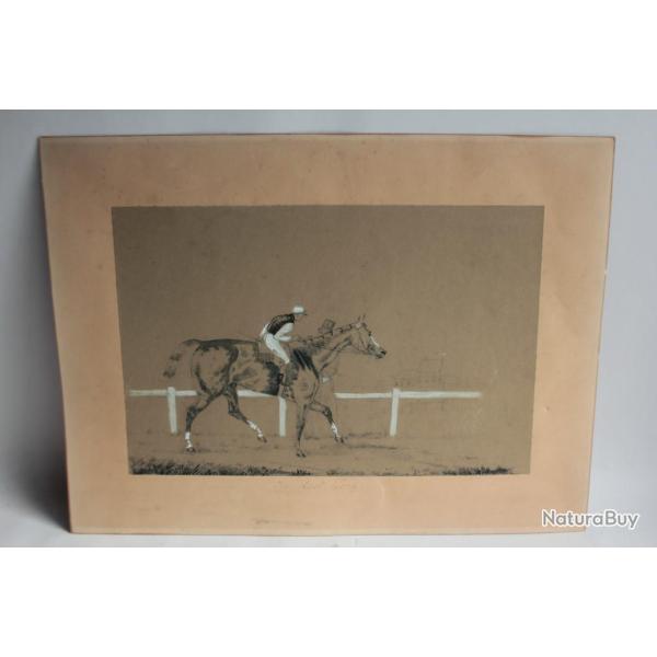 Dessin original Cheval de course Jockey XIXe sicle