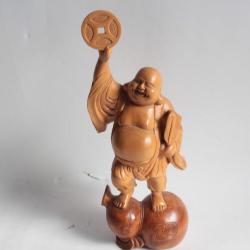 Bouddha rieur bois sculpté