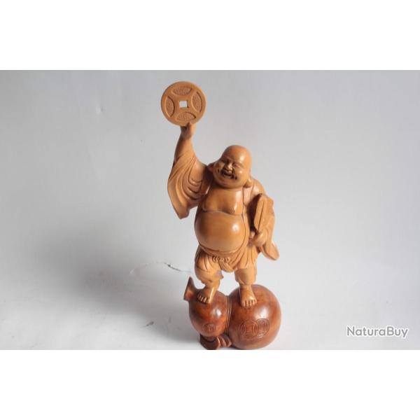 Bouddha rieur bois sculpt
