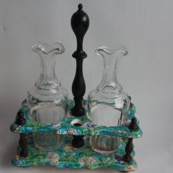 Serviteur huile/vinaigre émaux cloisonnés céramique