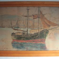 Aquarelle Bateaux Nice Charles Pierre Bernard