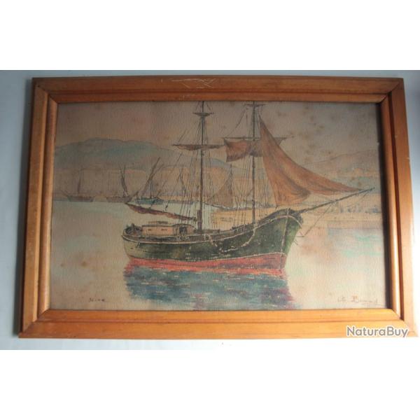 Aquarelle Bateaux Nice Charles Pierre Bernard