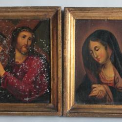 Peinture huile sur m&eacute;tal Christ Vierge XIXe si&egrave;cle