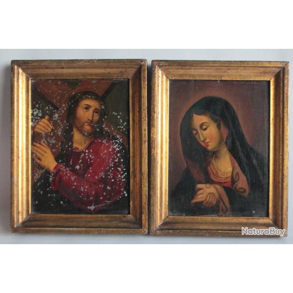 Peinture huile sur m�tal Christ Vierge XIXe si�cle