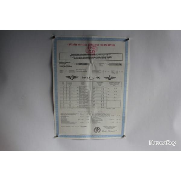 BREITLING Certificat chronomtre Automatique Chronographe type I