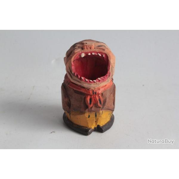 Porte cure dents anthropomorphe bois sculpt Toothpick holder big mouth Anri