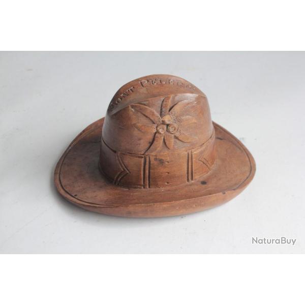 Encrier bois sculpt Chapeau Mont Pelerin Art populaire Suisse Fort Noire