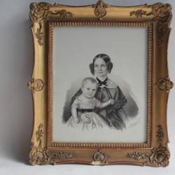 Dessin original crayon enfant Suisse Schweizer-Hirzel XIXe si&egrave;cle