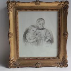 Dessin original crayon enfant Suisse Schweizer-Hirzel XIXe si&egrave;cle