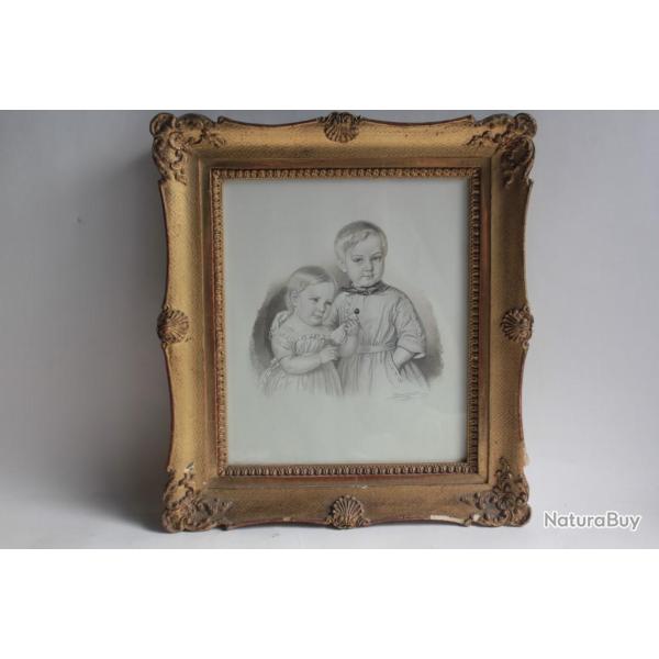 Dessin original crayon enfant Suisse Schweizer-Hirzel XIXe si�cle