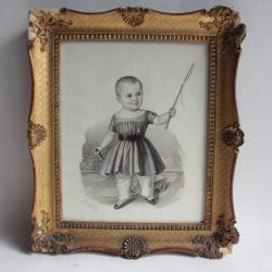 Dessin original crayon enfant Suisse Schweizer-Hirzel XIXe si&egrave;cle