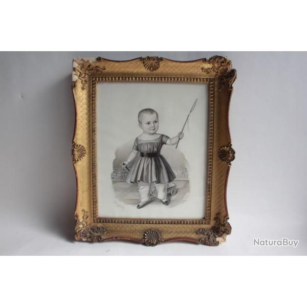 Dessin original crayon enfant Suisse Schweizer-Hirzel XIXe si�cle