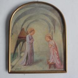 Peinture miniature Annonciation Vierge Marie d'apr&egrave;s Fra Angelico