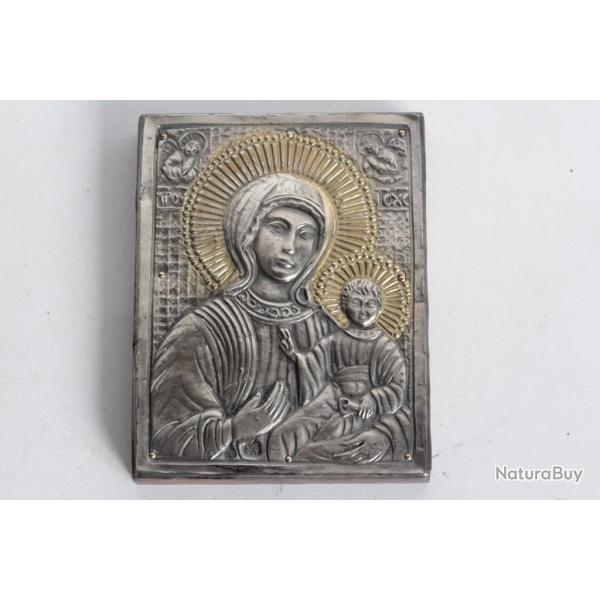 Ic�ne orthodoxe argent Vierge � l'enfant