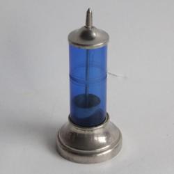 Porte cure-dents en verre bleu et métal argenté