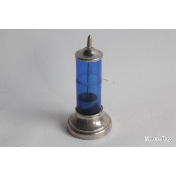 Porte cure-dents en verre bleu et mtal argent