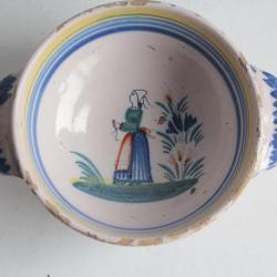 Ancien Bol &agrave; oreilles fa&iuml;ence HR Quimper