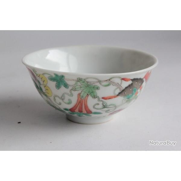 Bol porcelaine Famille rose Papillons Fleurs Chine