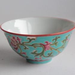 Bol porcelaine turquoise Fleurs Guangxu Chine
