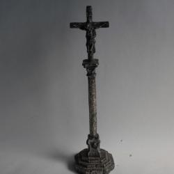 Crucifix Christ et vierge marie sur croix métal argenté XIXe siècle