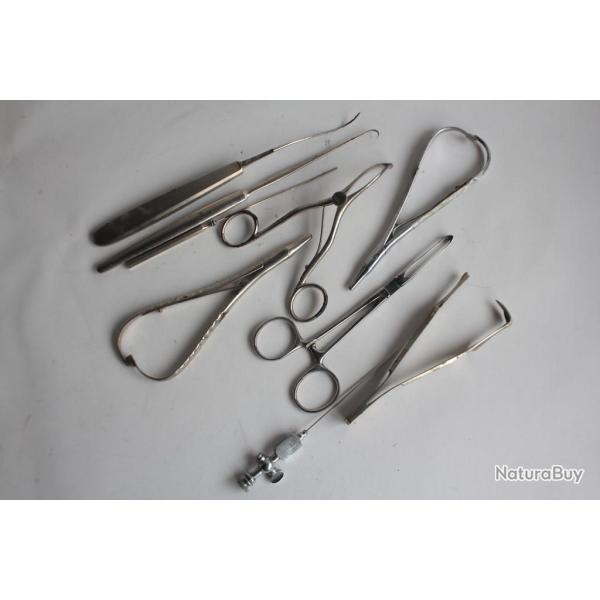 Lot Ancien Instrument mdicale 9 outils divers chirurgie