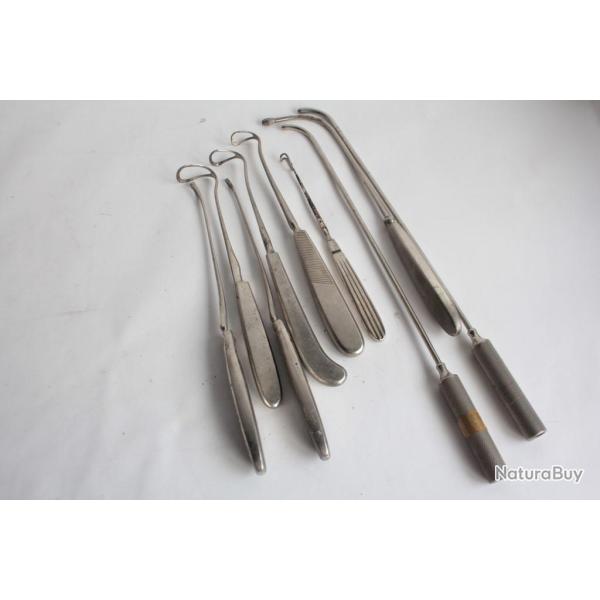 Lot Ancien Instrument mdicale 9 curettes ORL chirurgie