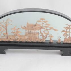 Diorama temple liège sculpté Chine