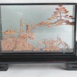 Diorama liège sculpté Chine