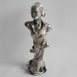 Sculpture buste m&eacute;tal argent&eacute; colon du XVIIIe si&egrave;cle