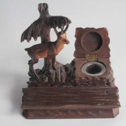 Encrier bois sculpté Chamois Art populaire Suisse Forêt Noire