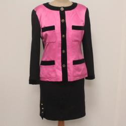 CHANEL Tailleur tweed noir et soie rose vintage Fall 1988 T40