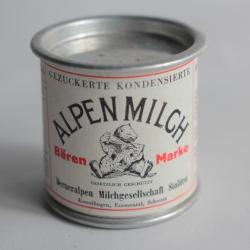Boîte lait en poudre tôle lithographiée Échantillon Alpen Milch