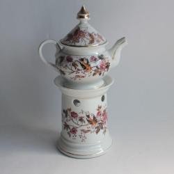 Tisani&egrave;re porcelaine fleurs oiseaux XIXe si&egrave;cle