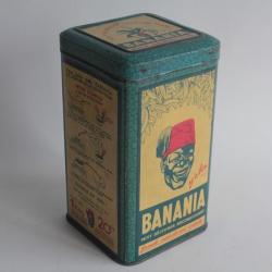 Boîte chocolat cacao tôle lithographiée BANANIA bleue Café