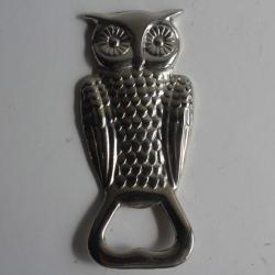 D&eacute;capsuleur hibou m&eacute;tal argent&eacute;